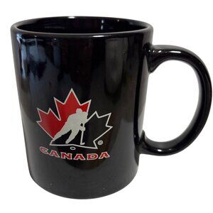 Team Canada Hockey Black Ceramic Mug W/ Maple Leaf & Logos 14 Oz